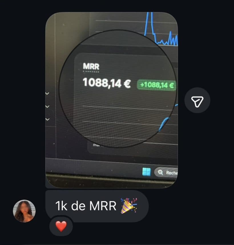 Message d'une membre : 1 088 € de revenu mensuel récurrent