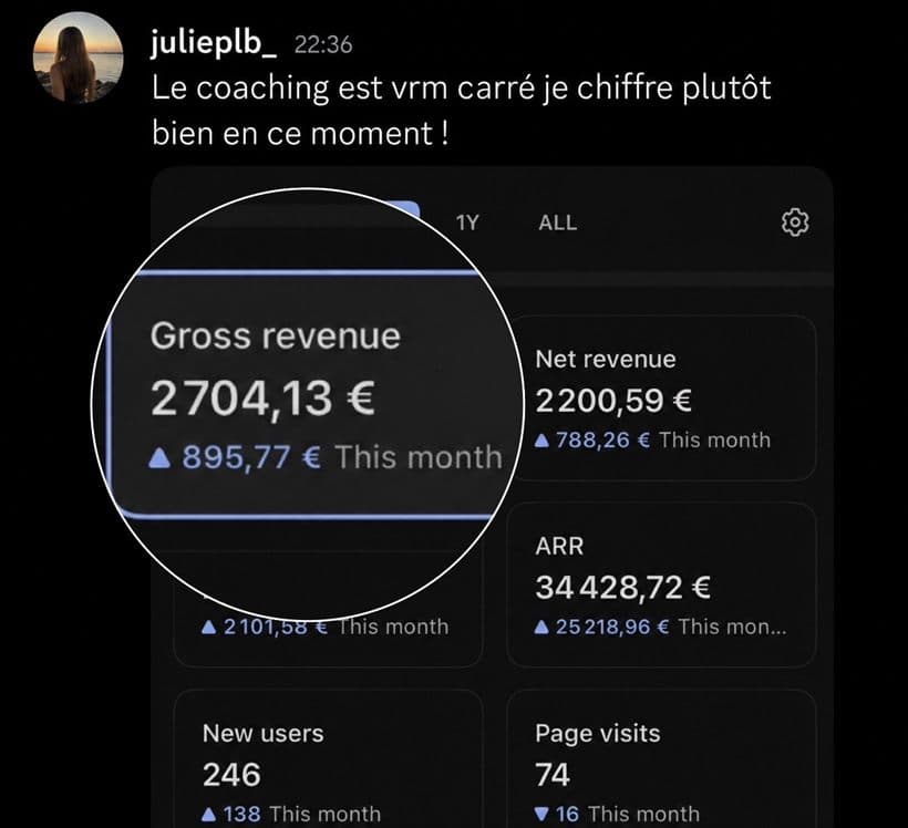 Message d'une membre : 2 704,13 € de revenu brut sur le mois
