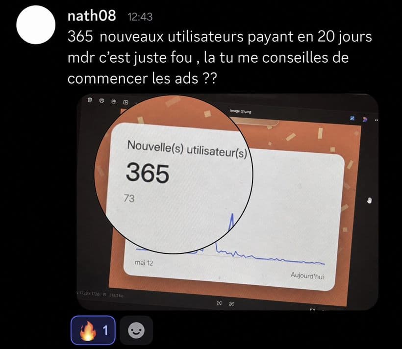 Message d'un membre : 365 nouveaux utilisateurs payants en 20 jours